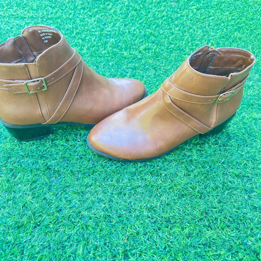 Women's Brown Ankle Booties with Side Buckle Strap